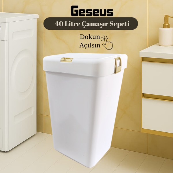 Gold Tekli Dokunmatik Çamaşır Sepeti Çöp Kovası Temizlik Kovası Kirli Sepet 40 Litre-MT008 - Image 1