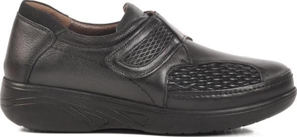 Siyah Hakiki Deri Cırtlı Anatomik Kadın Casual Ayakkabı 42633 Z - Image 1