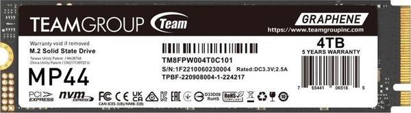 Team MP44 4TB 7400/6900MB/s Gen4x4 NVMe M.2 SSD (TM8FPW004T0C101) - Image 1