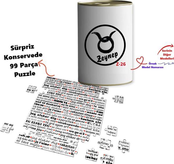 Kişiye Özel Burç Tasarımlı 100 Dilde Seni Seviyorum Puzzle Konservesi Z1 Serisi - Image 1
