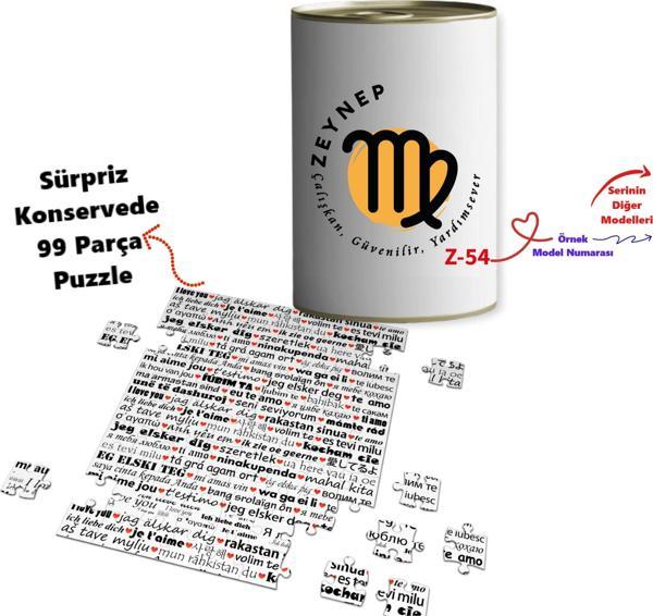 Kişiye Özel Burç Tasarımlı 100 Dilde Seni Seviyorum Puzzle Konservesi Z2 Serisi - Image 1