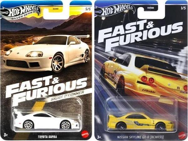 2 Araç Hot Wheels Fast & Furious Set - Nissan Skyline GT-R (BCNR33) & Brian O'Conner Toyota Supra (1/64) - Image 1