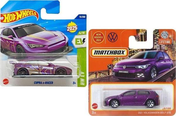2 Araç Set - Matchbox 2021 Volkswagen Golf GTE & Hot Wheels Cupra e-Racer (1/64) - Image 1