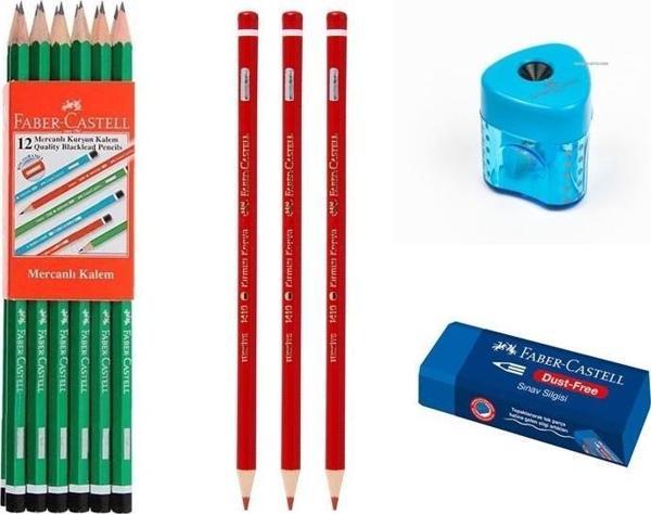 Faber-Castell 12'li Kurşun Kalem+ 3 Kırmızı Kalem+ Silgi+ Kalemtraş - Image 1