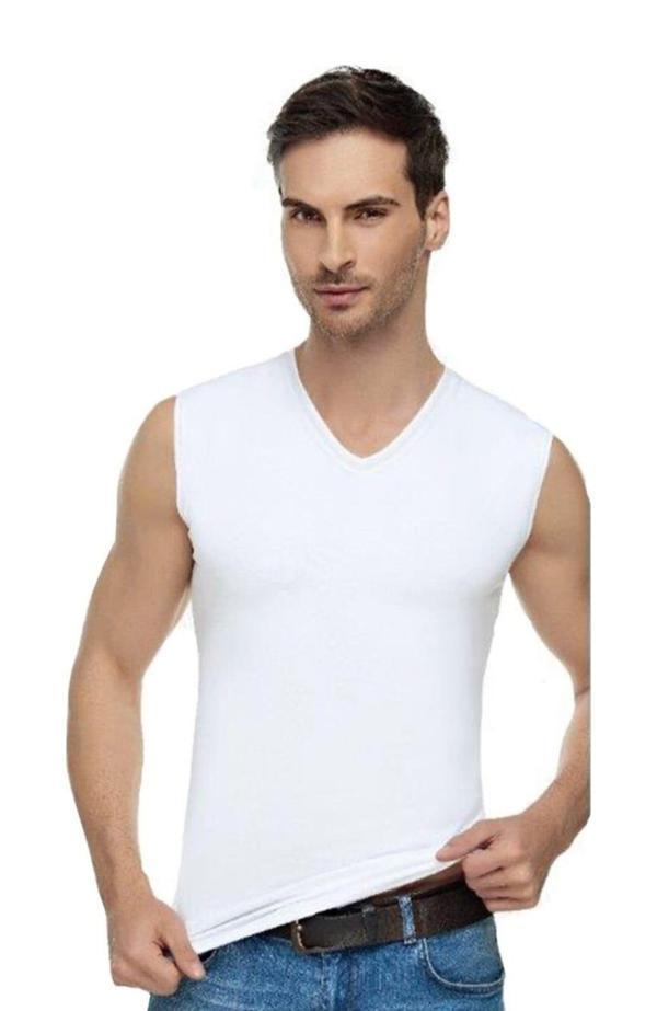 TUTKU ELİT 1305 ERKEK ELASTAN V YAKA SIFIR KOL ATLET 10 ADET - Image 1