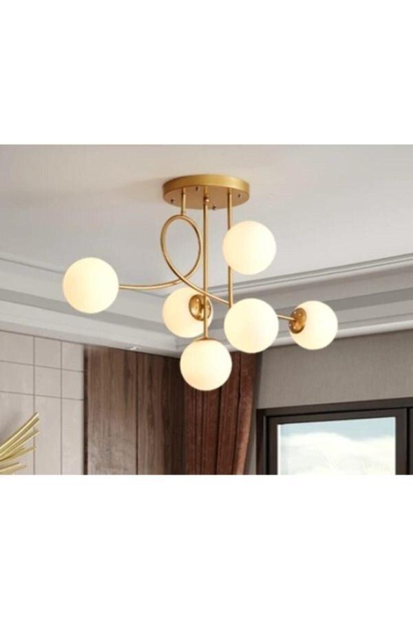 Jade 6'lı Modern Spor Eskitme Renkli Salon-mutfak-yatakodası Glop Camlı Avize - Image 1
