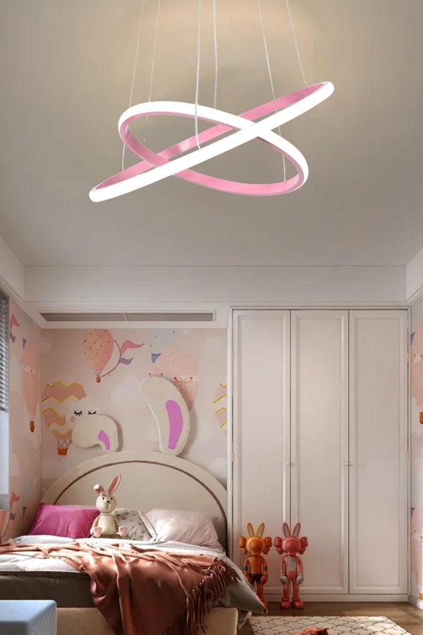 Sonya Modern Tasarım Çocuk Bebek Odası - Salon - Mutfak Pembe Renk Beyaz Ledli 2 Li Led Avize - Image 1