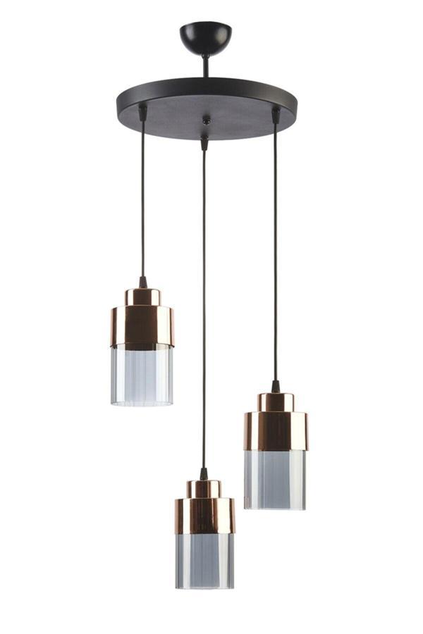 Mike Özel Tasarım Salon - Mutfak - Yatak Odası Modern Rose Detaylı 3 Lü Siyah Sarkıt Avize - Image 1
