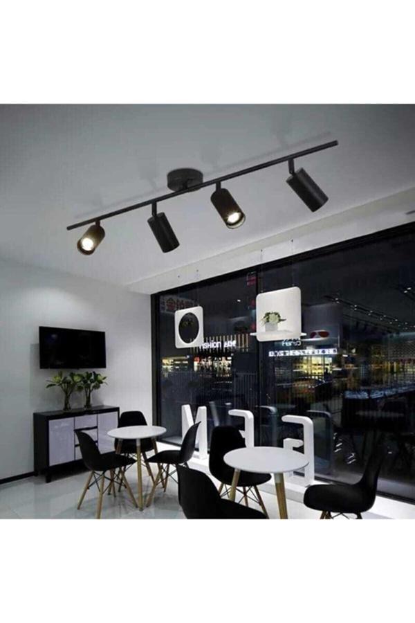 Spoti (SARI IŞIK) Modern Salon - Mutfak - Cafe Tasarım Siyah Renk Spot Ledli Sıralı 4 Lü Avize - Image 1