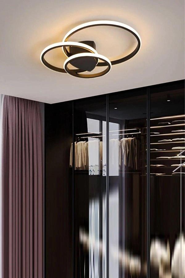 Leo Modern Tasarım Siyah Renk Salon Mutfak Hol Beyaz Ledli 3 Lü Led Avize - Image 1