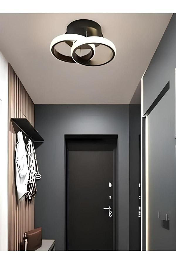 Lena Modern Tasarım Siyah Renk Salon Mutfak Hol Beyaz Ledli 2 Li Led Avize - Image 1