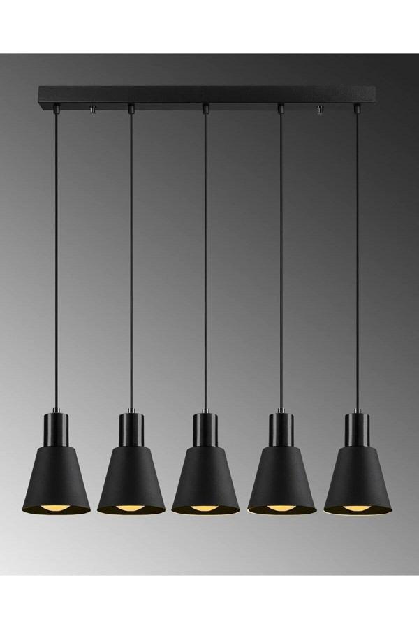 Trend Özel Tasarım Salon - Mutfak - Cafe Modern Metal Siyah 5 Li Sıralı Sarkıt Avize - Image 1