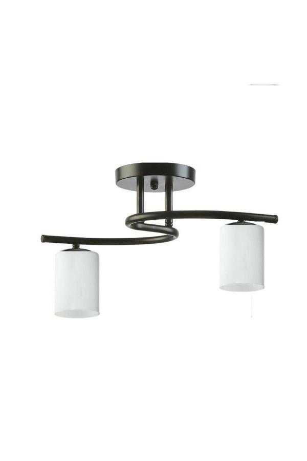 Fuji Dekoratif Modern Spor Tavan Plofonyer Silindir Beyaz Camlı 2 Li Siyah Avize - Image 1