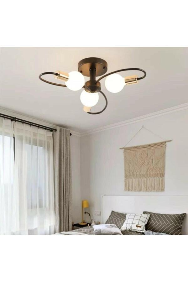 Mars Salon Mutfak 3 Lü Gold - Siyah Avize(GÖRSELDEKİ BAŞLIKLAR AMPULDÜR,AMPULSÜZ) - Image 1
