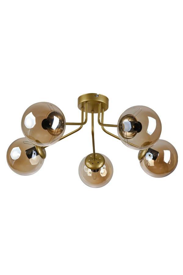 Flora Modern Tasarım Salon Mutfak Yatak Odası Eskitme Renk Bal Camlı 5 Li Avize - Image 1