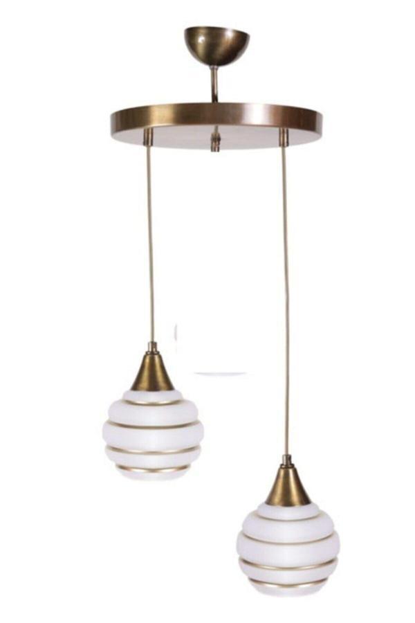 Nas Retro Rustik Modern Gold Glop Camlı 2li Avize - Image 1