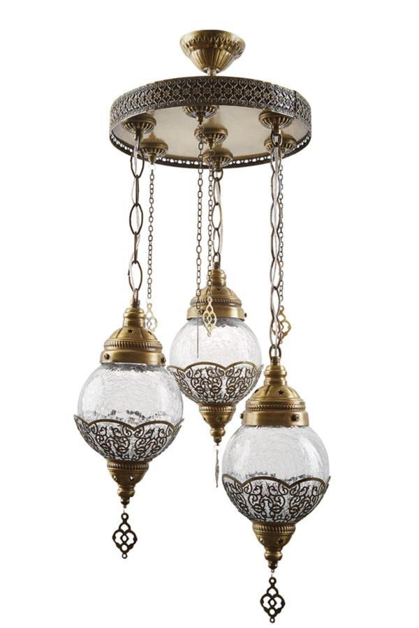 Salon - Mutfak - Yatak Odası Otantik Eskitme Üçlü Sarkıt Avize - Image 1