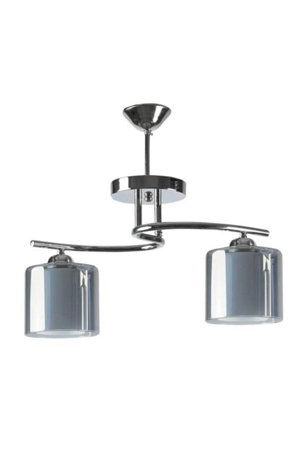 Modern Salon - Mutfak - Yatak Odası Krom Füme Çift Camlı Ikili Avize - Image 1