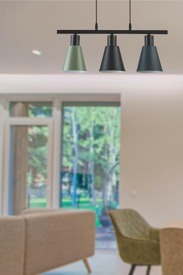 Pera Özel Tasarım Modern Cafe Mutfak Salon Sıralı Siyah - Antrasit - Yeşil 3 Lü Sarkıt Avize - Image 1