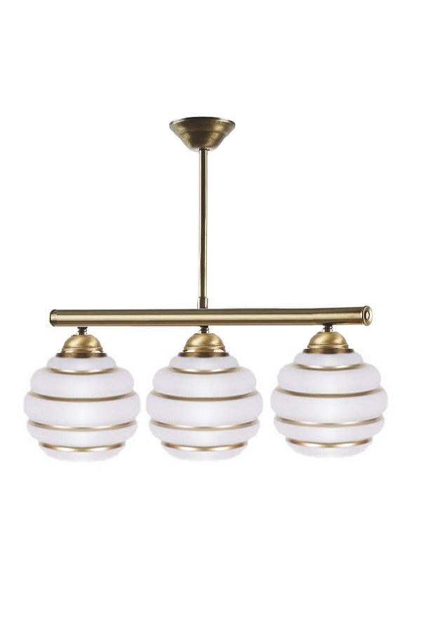Retro Salon - Mutfak - Yatak Odası Rustik Beyaz Gold Camlı Üçlü Avize - Image 1