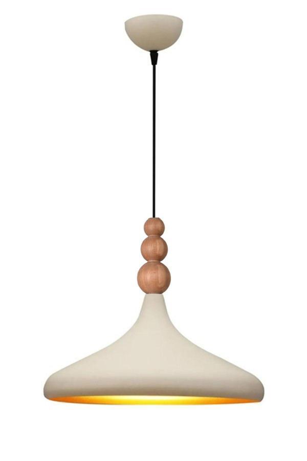 Nil Modern Tasarım Ahşap Detaylı Metal Cafe - Mutfak Krem Renk Tekli Avize (35 CM) - Image 1