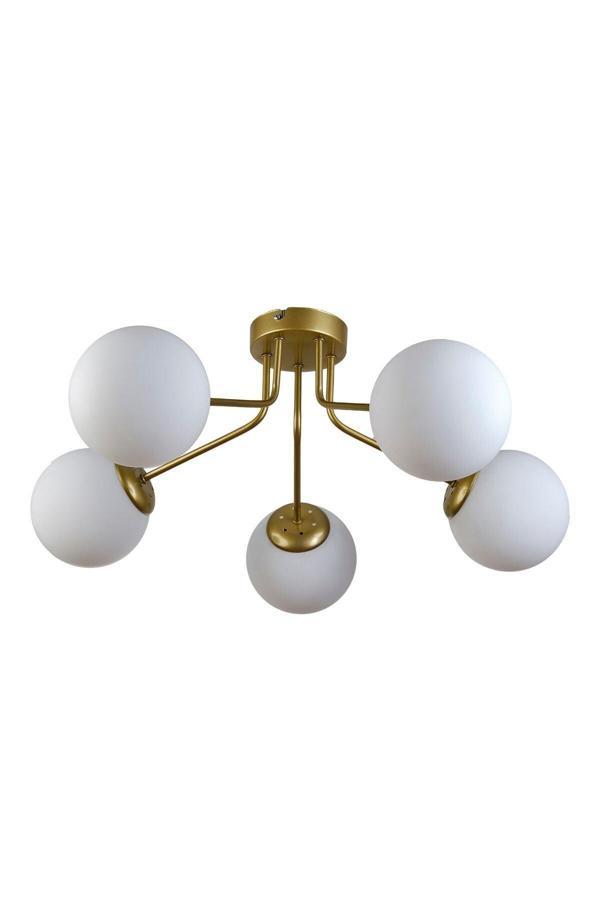 Flora Modern Tasarım Salon Mutfak Yatak Odası Eskitme Renk Beyaz Camlı 5 Li Avize - Image 1