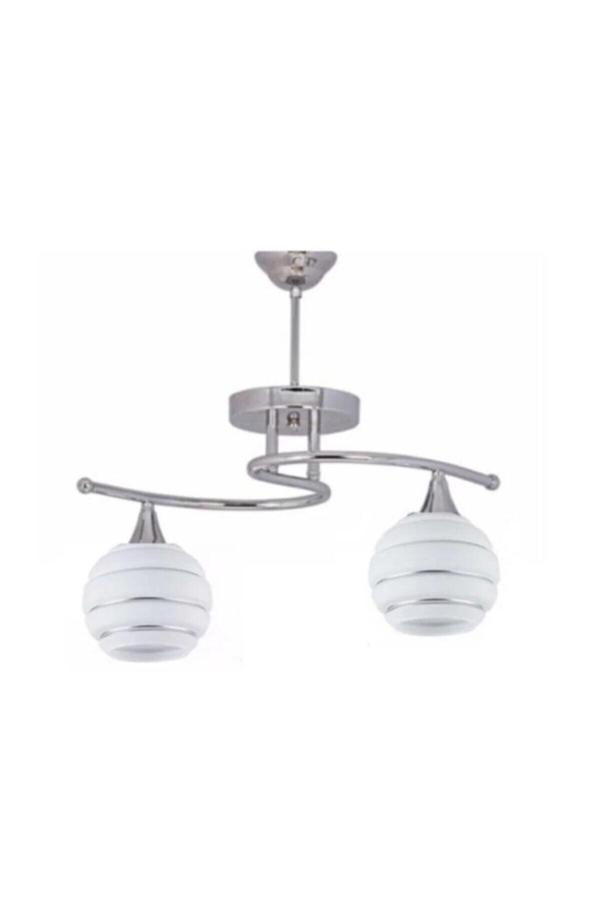 Modern Salon - Mutfak - Yatak Odası Krom Beyaz Gümüş Camlı Ikili Avize - Image 1