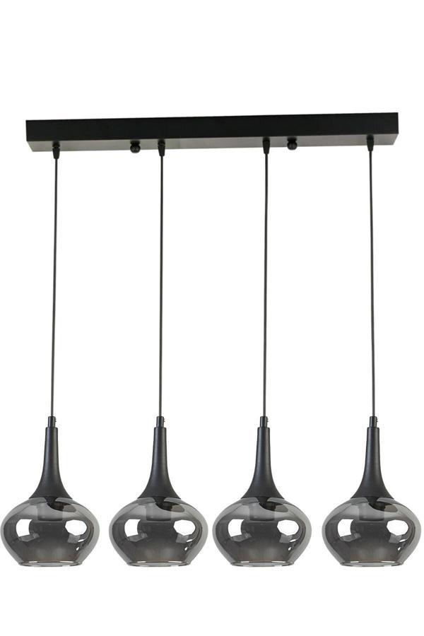 Nero Modern Tasarım Salon - Mutfak - Yatak Odası Siyah Renk Sıralı Füme Camlı 4 Lü Avize - Image 1