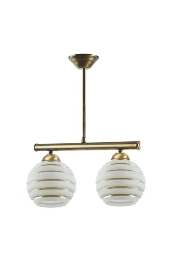 Retro Salon - Mutfak - Yatak Odası Rustik Beyaz Gold Camlı Ikili Avize - Image 1
