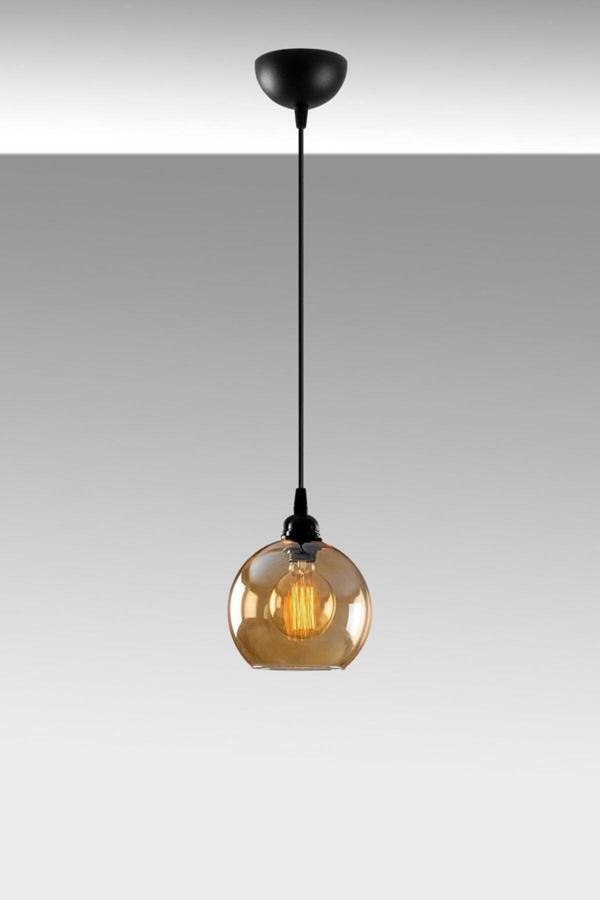 Opvik Salon - Mutfak - Yatak Odası Siyah Renk Bal Rengi Camlı Sarkıt Tekli Avize (15CM ÇAP) - Image 1
