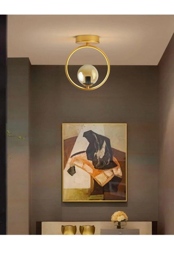 Mira Salon - Mutfak - Cafe Gold Renk Glop Bal Camlı Tavan Plofonyer Tekli Avize - Image 1