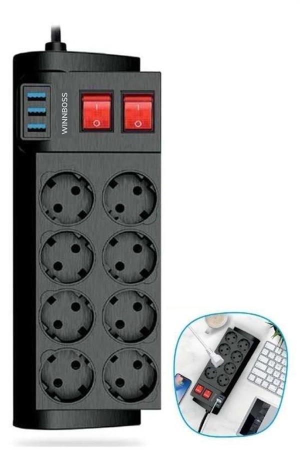 Büro Ev Ofis Bahçe Dekoru için 2MT 4000W 16A 8PRİZ 3USB Uzatma Kablolu Grup Priz - Image 1