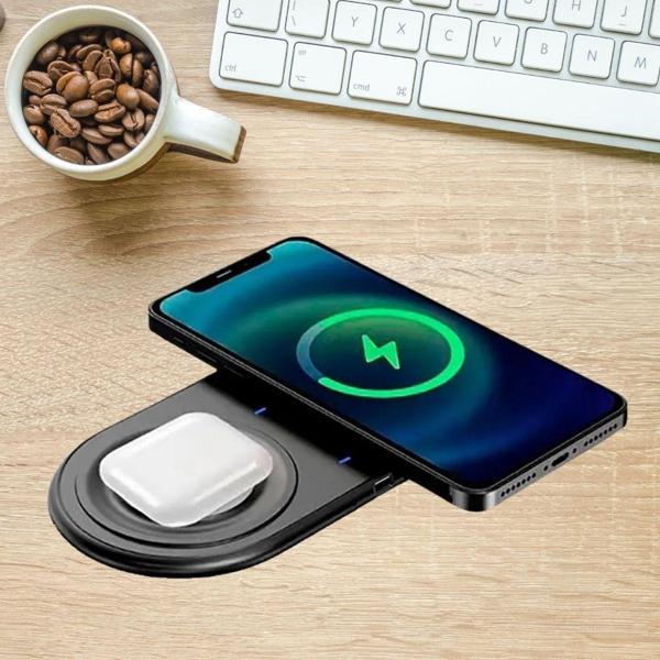 Büro Ev Ofis için 2 Hazneli Şarj Cihazı Saat Kulaklık Telefon Kablosuz Hızlı Şarj Aleti - Image 1