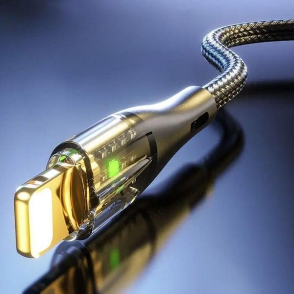 Büro Ev Ofis Telefonu için Led Işık Uçlu Sağlam İp Kablolu USB to Lightning Hızlı Şarj Kablosu - Image 1