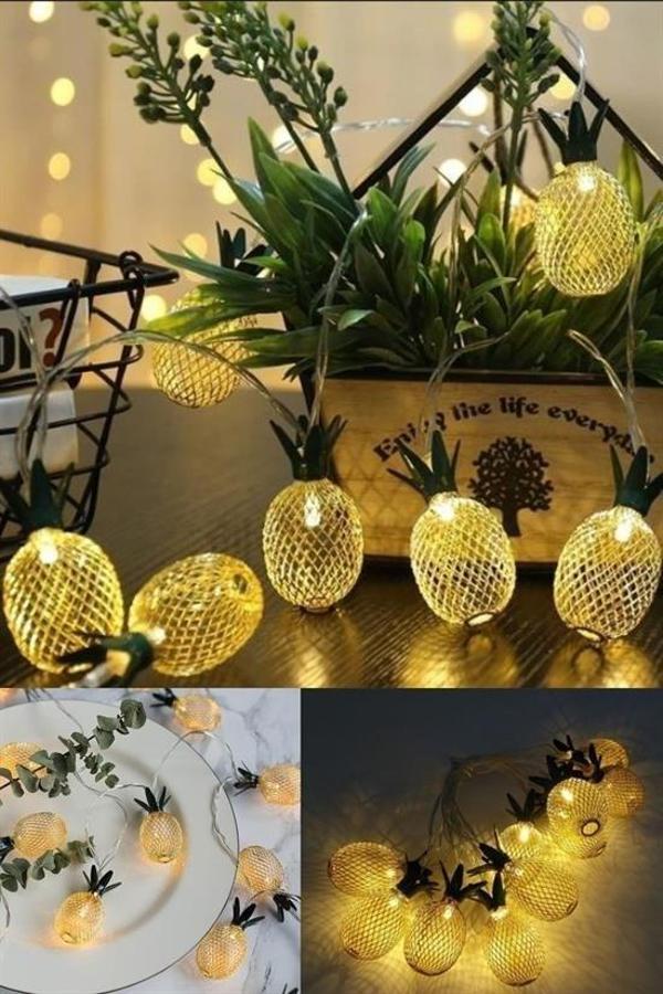 Büro Ev Ofis Yazlık için 1MT Pilli Ananas Dekor Şerit Led Işık Lamba Aydınlatma - Image 1
