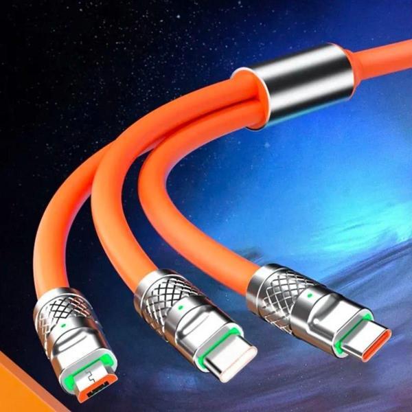 Büro Ev Ofis Personel Telefonu için 1MT 3 Başlı Uyumlu Silikon Hızlı Şarj Data Kablosu - Image 1