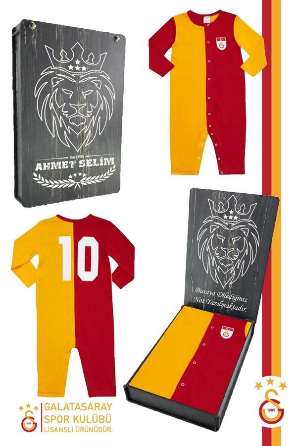 Galatasaray Orijinal Lisanslı Uzun Kol Bebek Tulum Kişiye Özel Hediyelik Ahşap Kutulu - Image 1