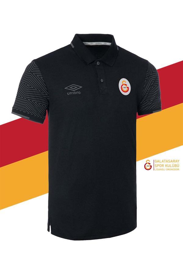 Galatasaray Orijinal Lisanslı Polo Yaka Siyah Spor T-Shirt - Image 1
