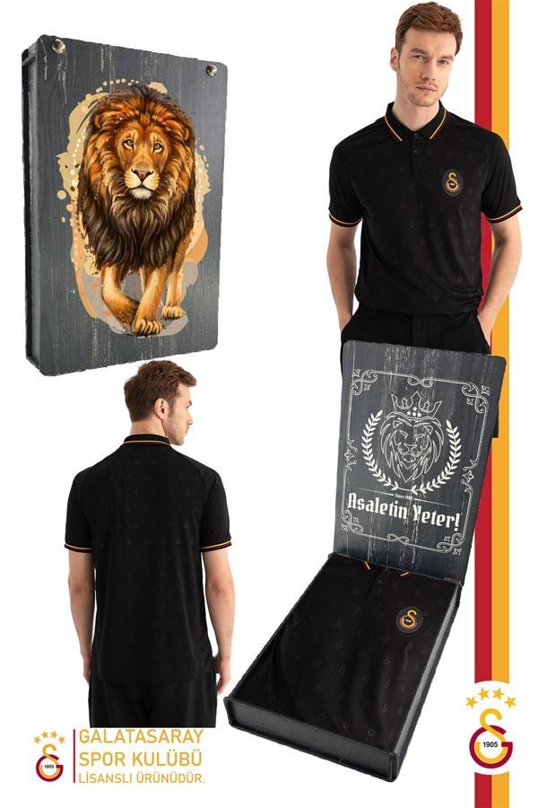 Galatasaray Orijinal Lisanslı Match Day Polo Yaka Siyah T-Shirt Gs Aslan Baskılı Hediyel - Image 1
