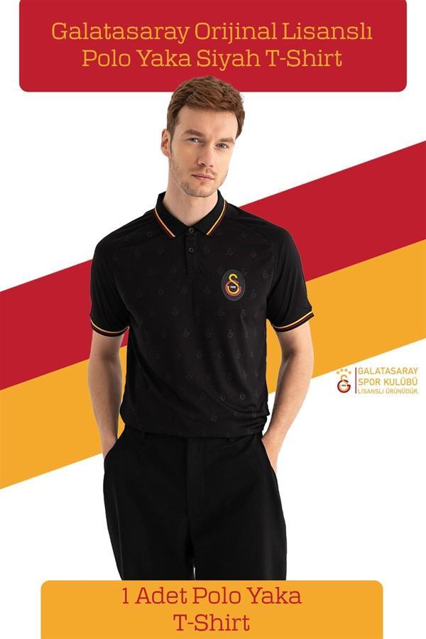 Galatasaray Orijinal Lisanslı Match Day Polo Yaka Siyah T-Shirt - Image 1