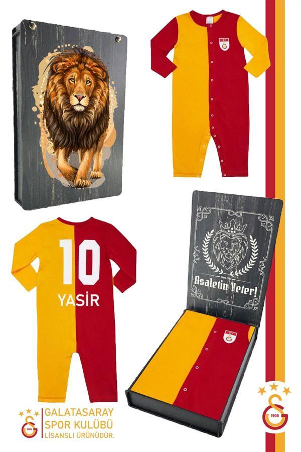 Galatasaray Orijinal Lisanslı Uzun Kol Bebek Tulum Aslan Baskılı Ahşap Kutulu - Image 1