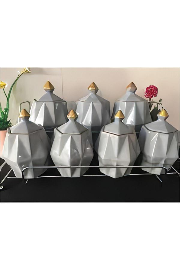 7 Parça Seramik Baharat Takımı | 4 Küçük + 3 Büyük Prizma Kavanoz ve Stand – Şık, Sağlıklı, 4 Renk Seçenekli - Image 1