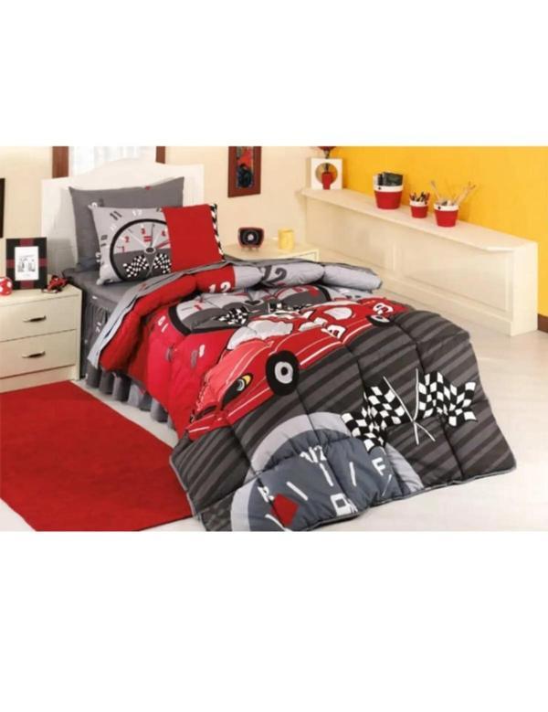 By Taç Tek Kişilik Uyku Seti %100 Pamuklu Kumaş Ranforce Yarış Arabalı Formula Model Yarışçı - Image 1