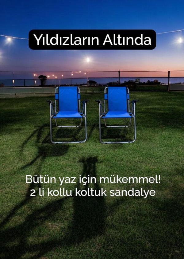 Katlanır kamp sandalyesi - 2 li kollu piknik sandalyesi koltuk - Image 1