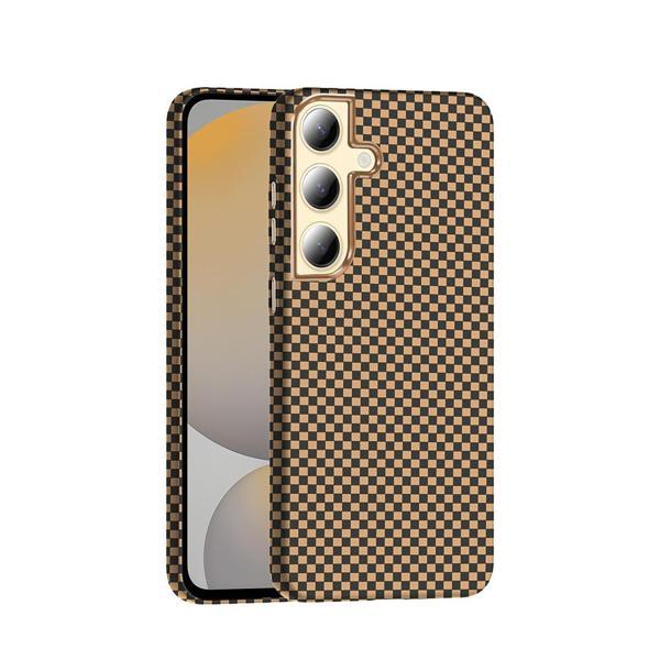 Galaxy S24 Kılıf M-safe Şarj Özellikli Karbon Fiber Görünümlü Gros Kılıf Desert Titanyum - Image 1