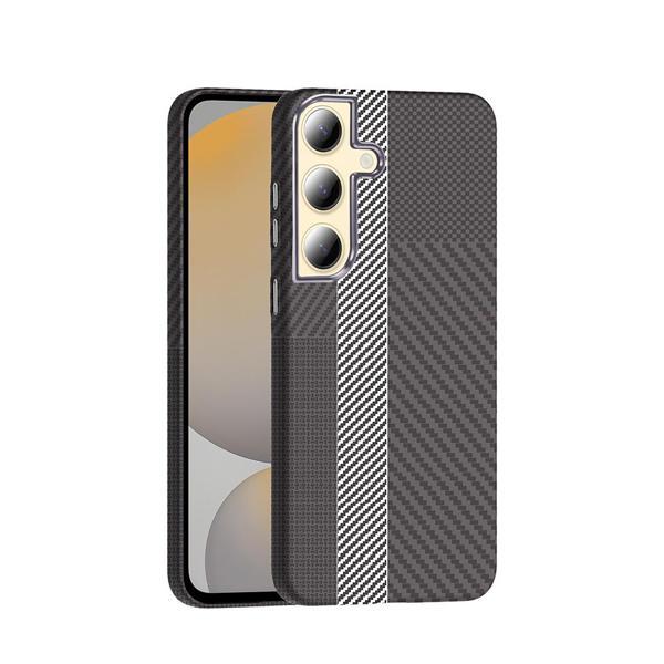 Galaxy S24 Kılıf M-safe Şarj Özellikli Karbon Fiber Görünümlü Gros Kılıf Gri-Siyah - Image 1