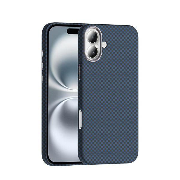 iPhone 16 Kılıf M-safe Şarj Özellikli Karbon Fiber Görünümlü Gros Kılıf Lacivert - Image 1