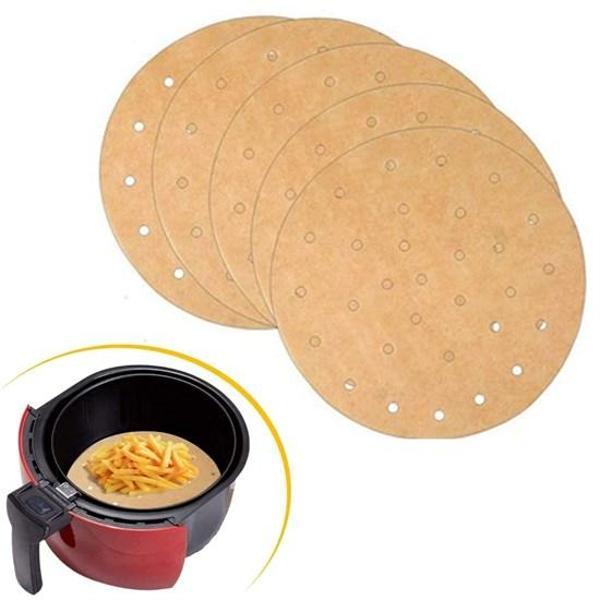 100 Adet  Airfryer Pişirme Kağıdı Tek Kullanımlık Hava Fritözü Yuvarlak Delikli Model-Findit - Image 1
