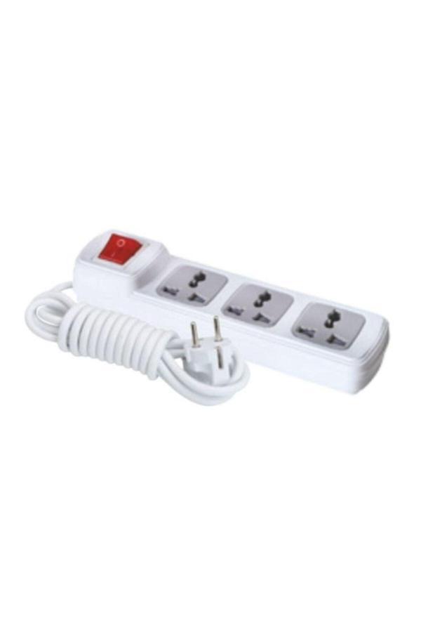 F190A – 3'lü Anahtarlı Universal Grup Priz 2 Metre | Kompakt ve Anahtarlı Priz - Image 1