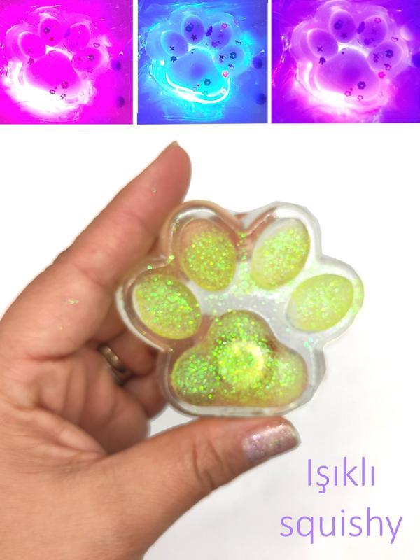 Işıklı Simli Şeffaf Pati Squishy Taba Sukuşi Yumuşacık 6 cm Pati Sukuşi - Sarı - Image 1